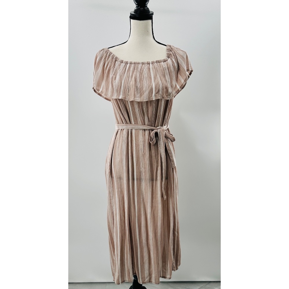 ICHI Off Shoulder‎ Top Tiered Belted Long Dress, XS